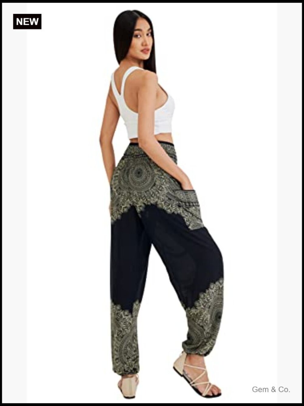 Boho Harem Pants - Flowy Yoga Pants with Side Pocket - Loose Fit - Picture 5 of 7